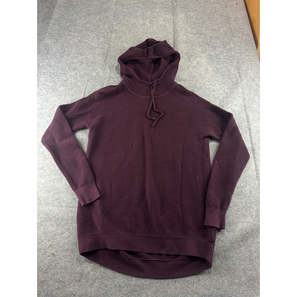 Athleta Womens S Waffle Knit Sweater Hoodie Burgundy Cotton Silk Blend Cozy